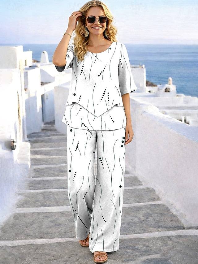 Women's Pants Sets Half Sleeve Round Neck Graphic Geometric