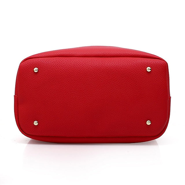 Gold Lock with and Faux Women's Chain Leather Handbag Red