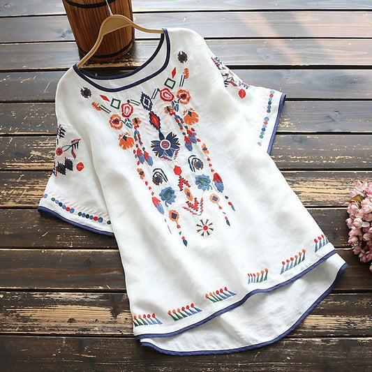 Women's Shirt Blouse Tribal Basic Short Sleeve Crew Neck