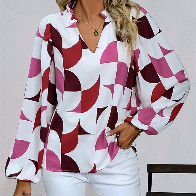 Women's Shirt Draped Geometric Plain Elegant Ladies Stylish