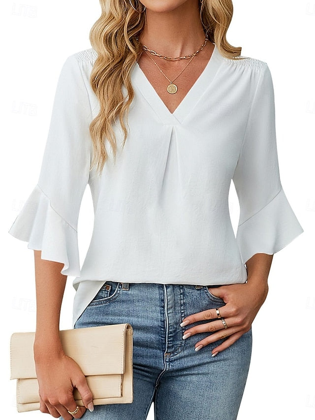 Women's Shirt Blouse Chiffon Tops Ruffle Plain Stylish
