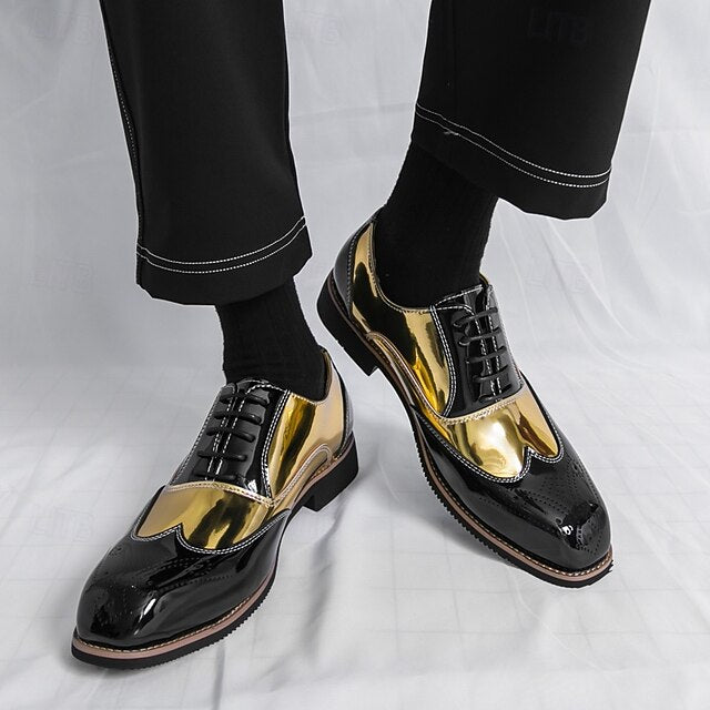 Leather Gold Men's Oxford Black and Patent Shoes with