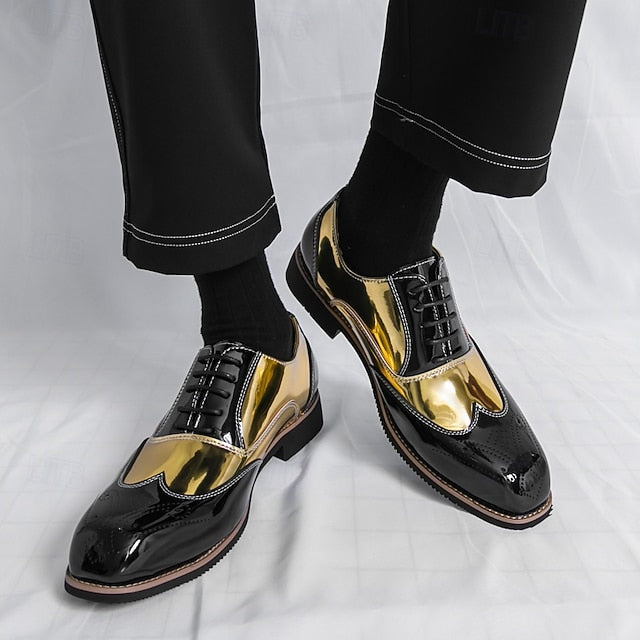 Black Men's Patent with Shoes Gold Oxford and Leather