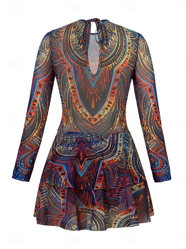 Women's One Piece Swimsuit with Skirt Boho Dress Tummy