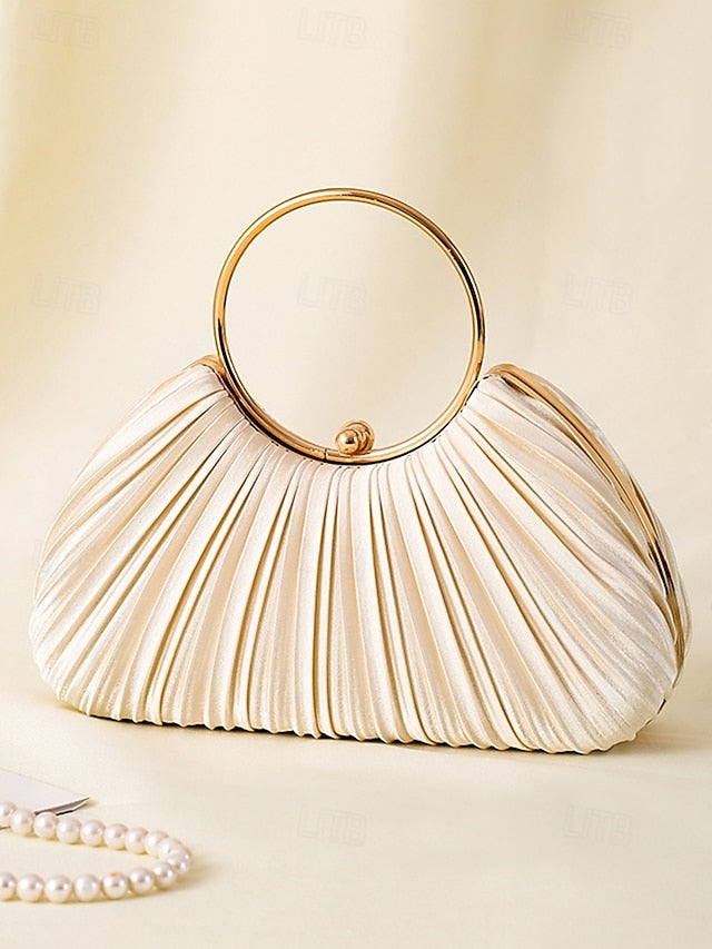 - Velvet Elegant Ring Pleated Handle Green with Gold Clutch