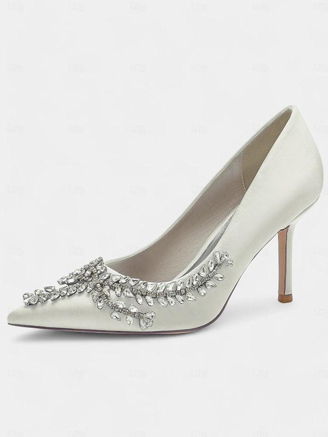 Rhinestone-Embellished – Women's Satin Heels Stiletto