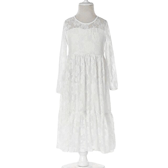 Long Girls' Colored Dress Girl Flower Solid Kids