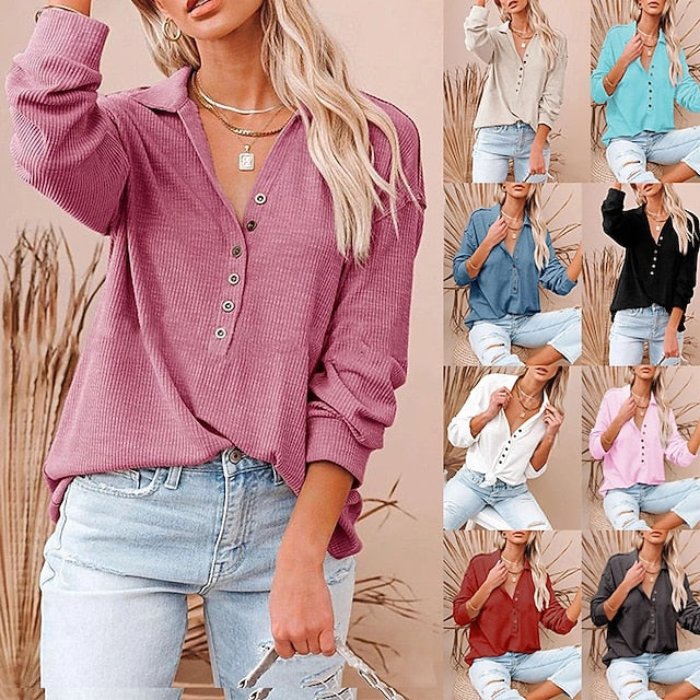 Women's Popover Shirt Casual Shirt Corduroy Shirt Blouse