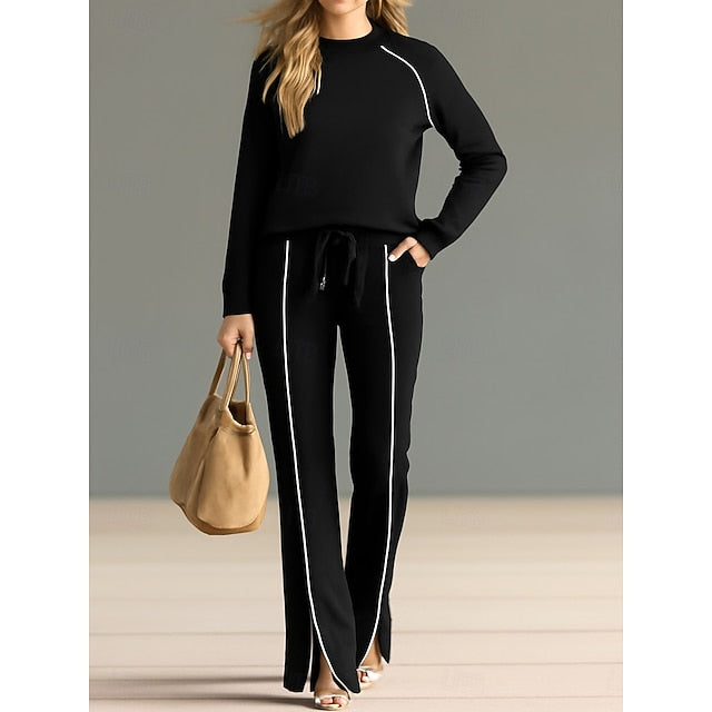 Women's Tracksuit Pants Sets Long Sleeve Crew Neck Solid