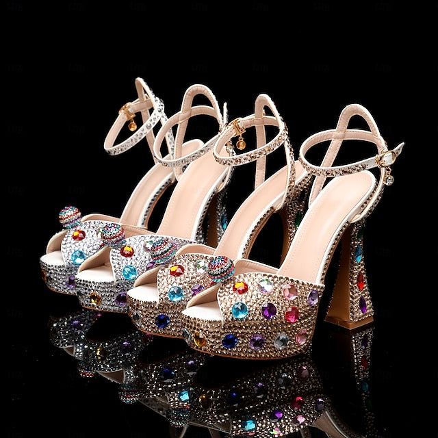 Women's Platform Sandals Rhinestone Colorful – Sparkly