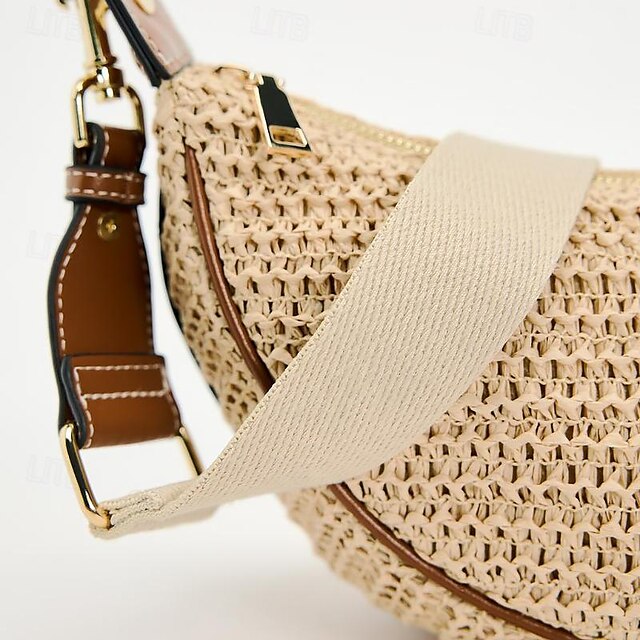 Adjustable Boho Bag Crossbody with Straw Women's Leather