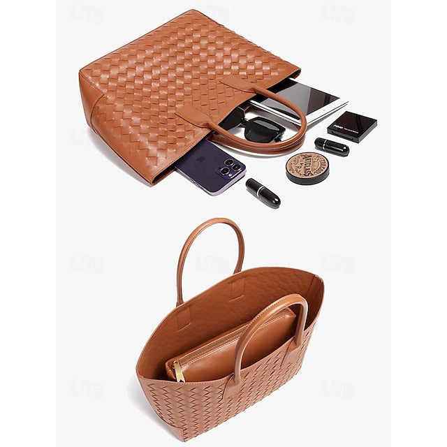 Stylish Brown Women's Leather Woven – Tote and Bag
