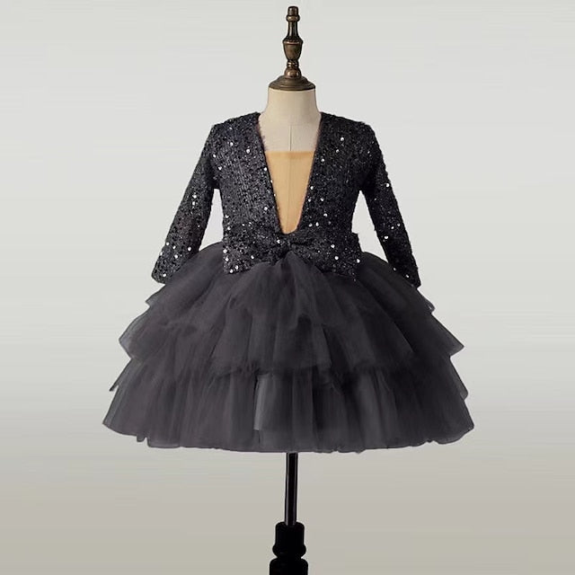 Dress Performance Party Sequin Girls' Long Sleeve Kids