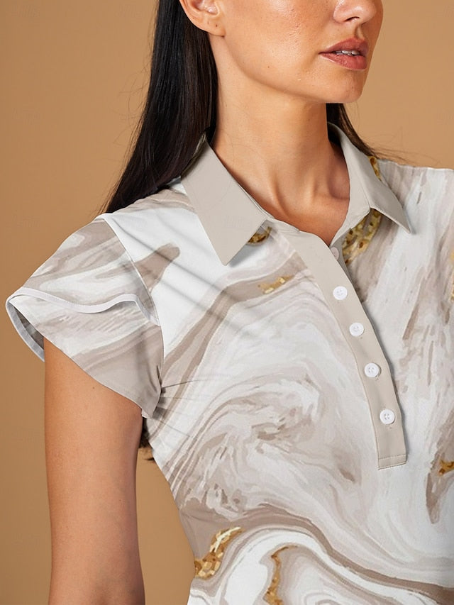 Women's Golf Polo Shirt Khaki Short Sleeve Top Ladies Golf