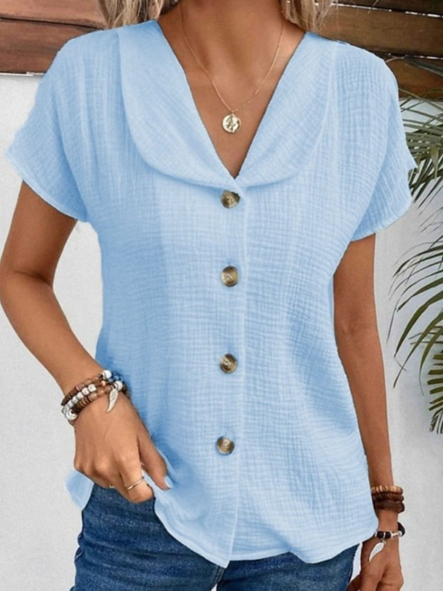 Women's Summer Shirt Casual Shirt Buttons Solid Color Daily