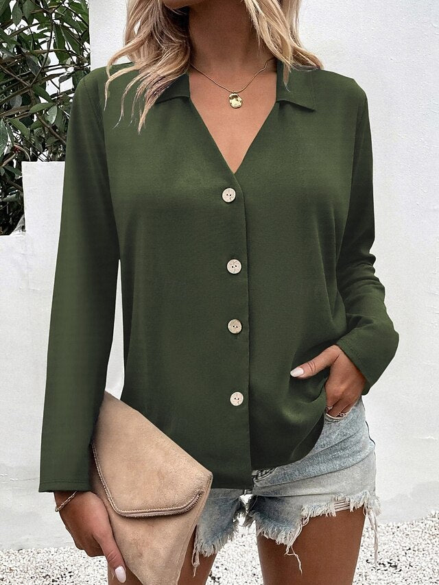 Women's Casual Shirt Button Up Shirt Blouse Buttons Solid