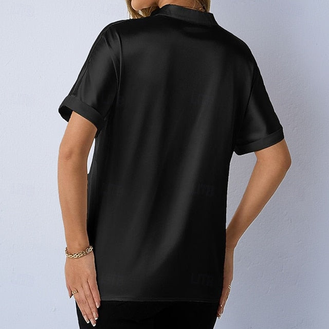 Women's Shirt Satin Blouse Dress Shirt Button Up Shirt