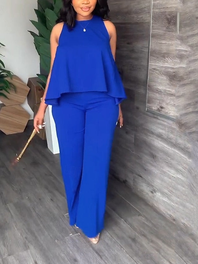 Women's Camis Pants Trousers Sleeveless Round Neck Solid