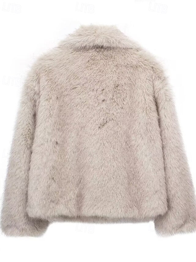 Comfortable Faux  Buttons Fur Coat Warm Furs Women's