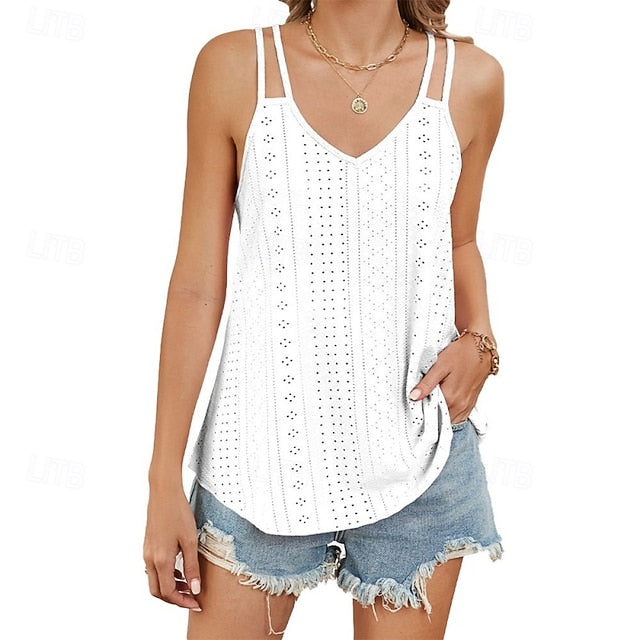 Women's Texture Blouse Eyelet Top Pointelle Tee Halter Neck
