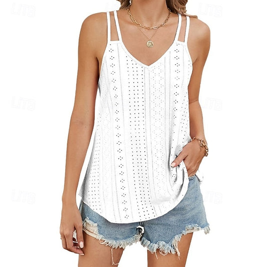 Women's Texture Blouse Eyelet Top Pointelle Tee Halter Neck