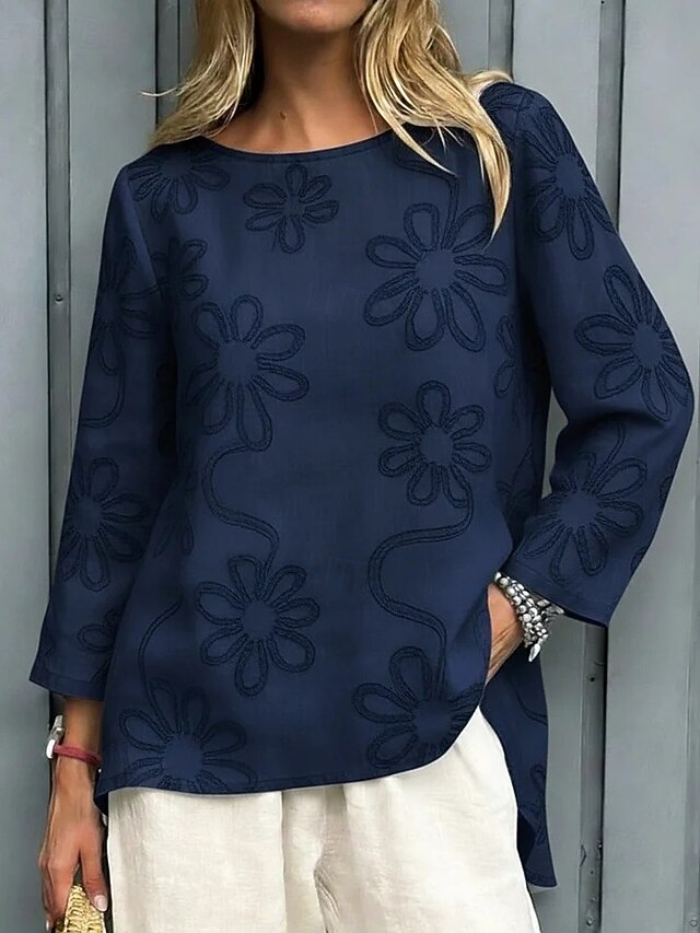Women's Blouse Embroidered Solid Color Floral Stylish