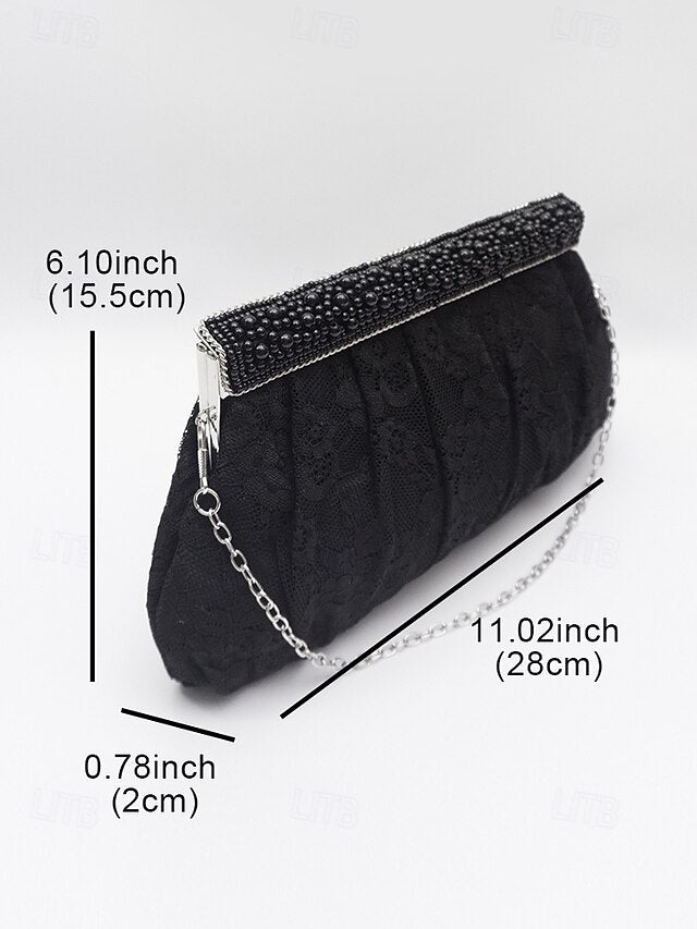 Lace Clutch Women's Black Elegant Bag Beaded Evening with