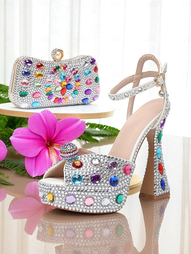 High Heel Sandals Matching Rhinestone Platform Women's with