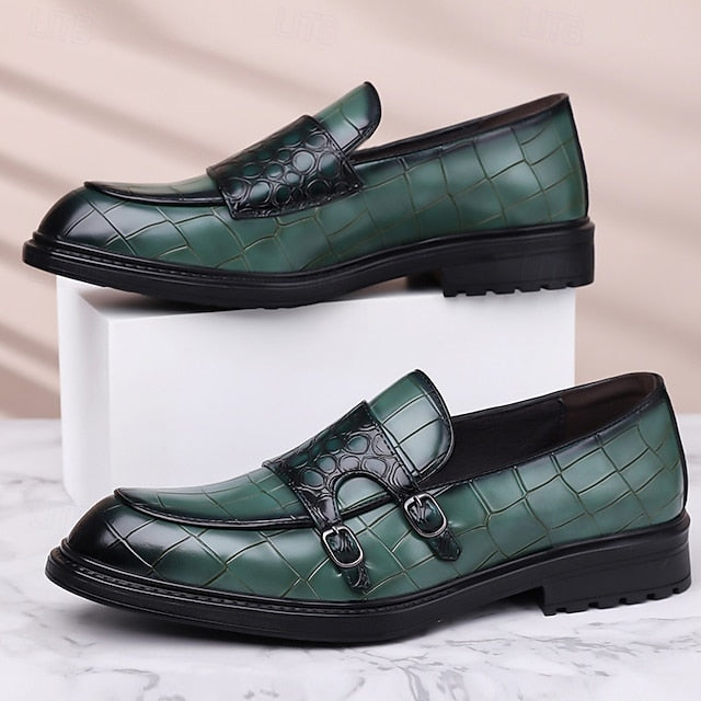 Leather Crocodile Faux with Brown Loafers Pattern Men's –