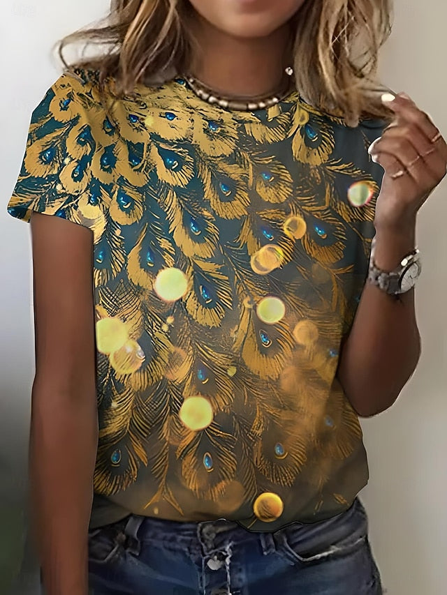 Women's T Shirt Print Ombre Graphic Feather Casual Short