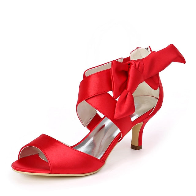 Bowknot Kitten Bridal Women's Wedding Shoes Open Heel