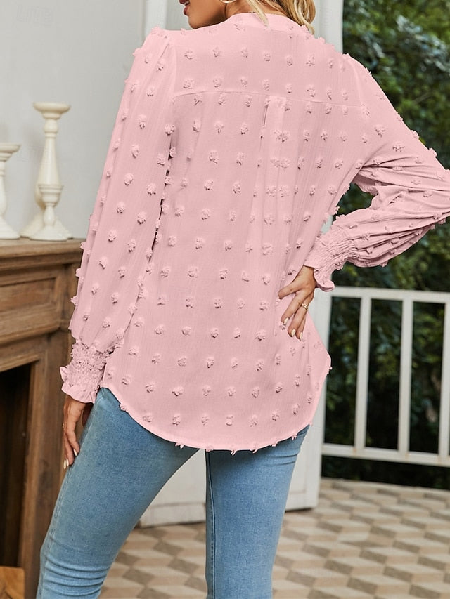 Women's Popover Shirt Casual Shirt Blouse Ruched Solid
