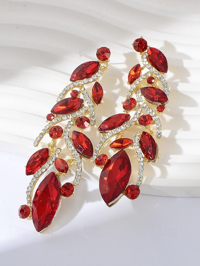 Design Women's Earrings Leaf Crystal Elegant Gold -