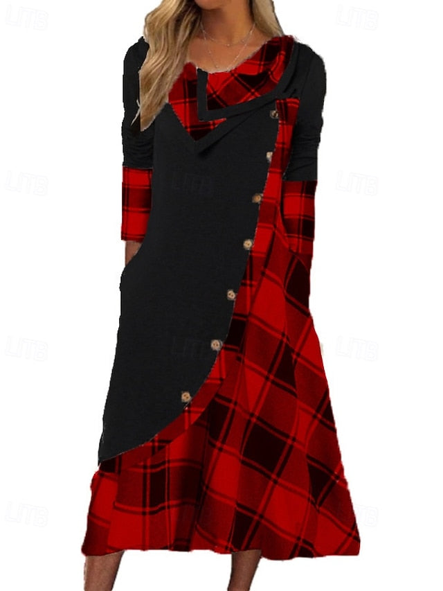 Women's Midi Dress Plaid Dress Casual Dress Modern Outdoor