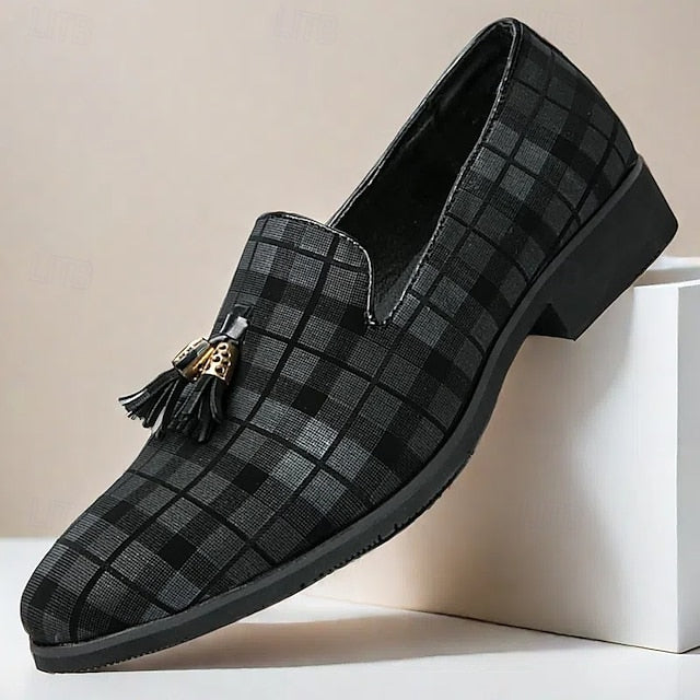 Men's with Tassel Elegant Loafers Plaid Decoration –