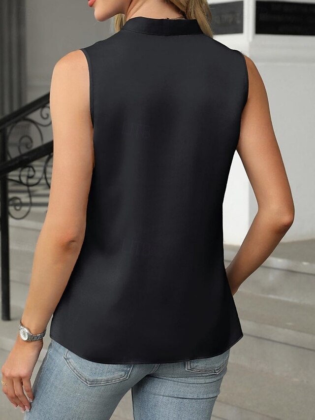 Women's Elegant Satin Top T Shirt Tank Top Buttons Solid