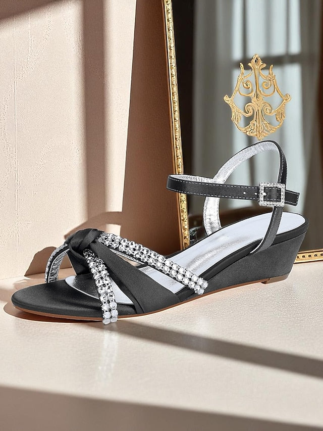 Green Women's Wedge - Satin Knot Sandals Rhinestone