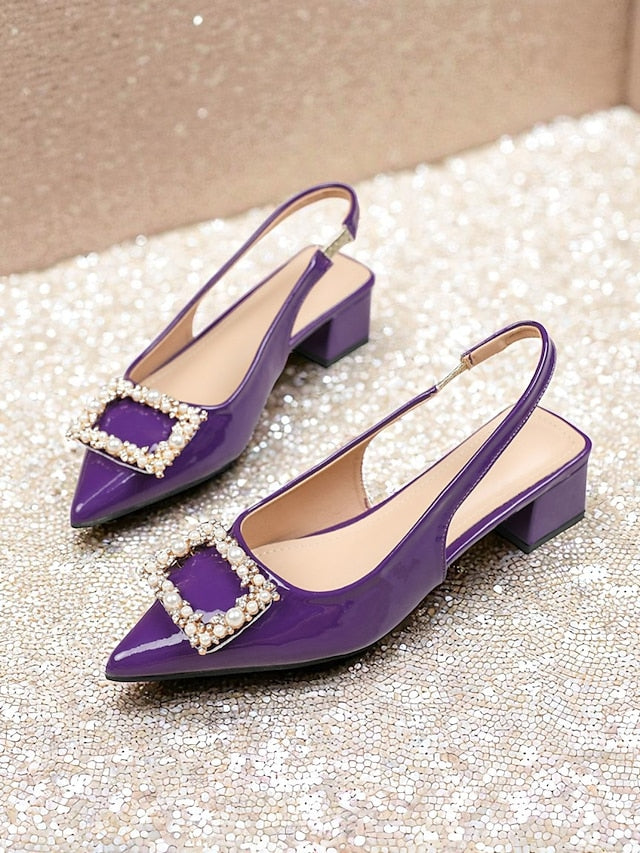Women's - Pumps Pointed Purple Patent Slingback Leather Toe