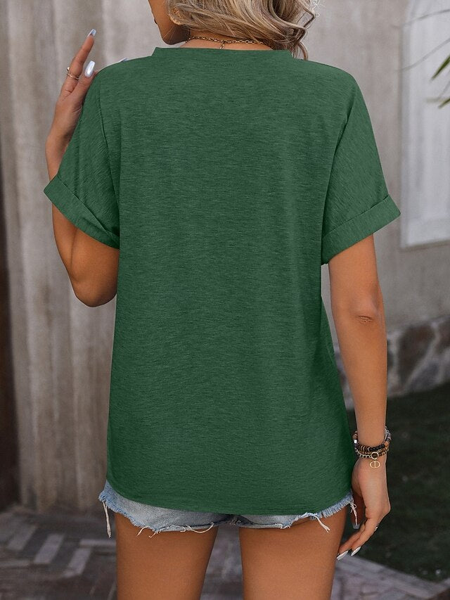 Women's T Shirt Tee Top Buttons Plain Fashion Stylish