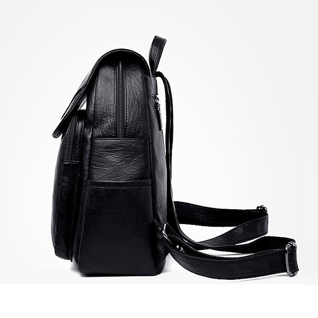 Leather Burgundy Backpack with Closure Women's Flap Faux