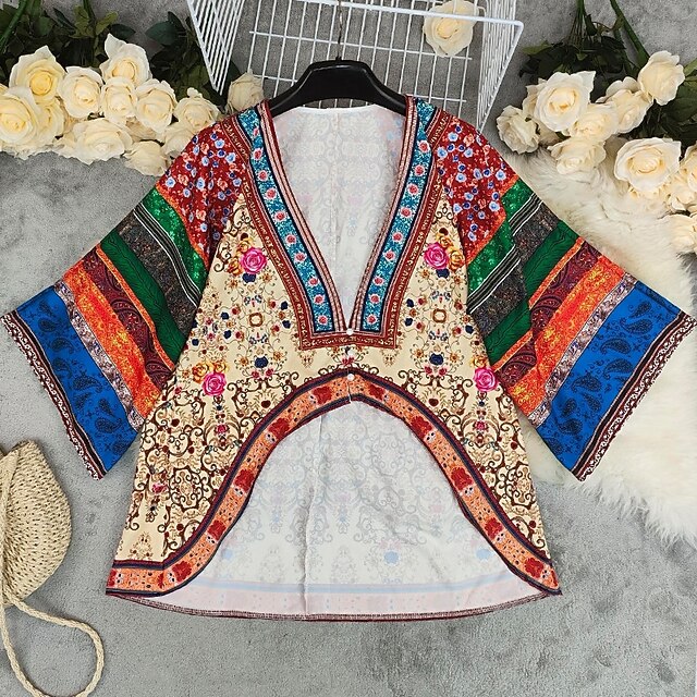 Women's Blouse Print Floral Stylish Long Sleeve V Neck