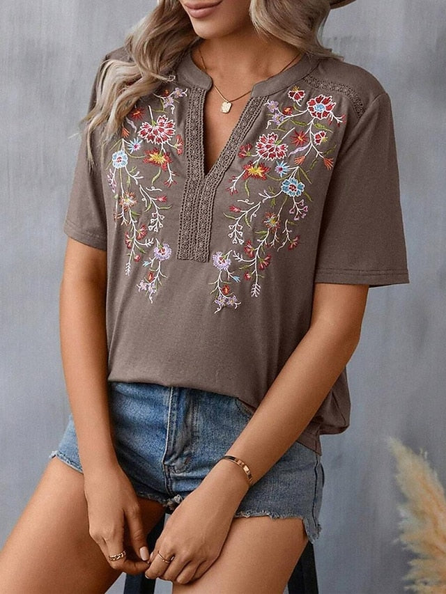 Women's Lace Shirt T Shirt Lace Patchwork Embroidered