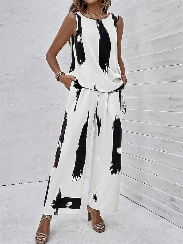 Women's 2 Pieces Fashion Daily Tank Top Pants Sets Wide Leg