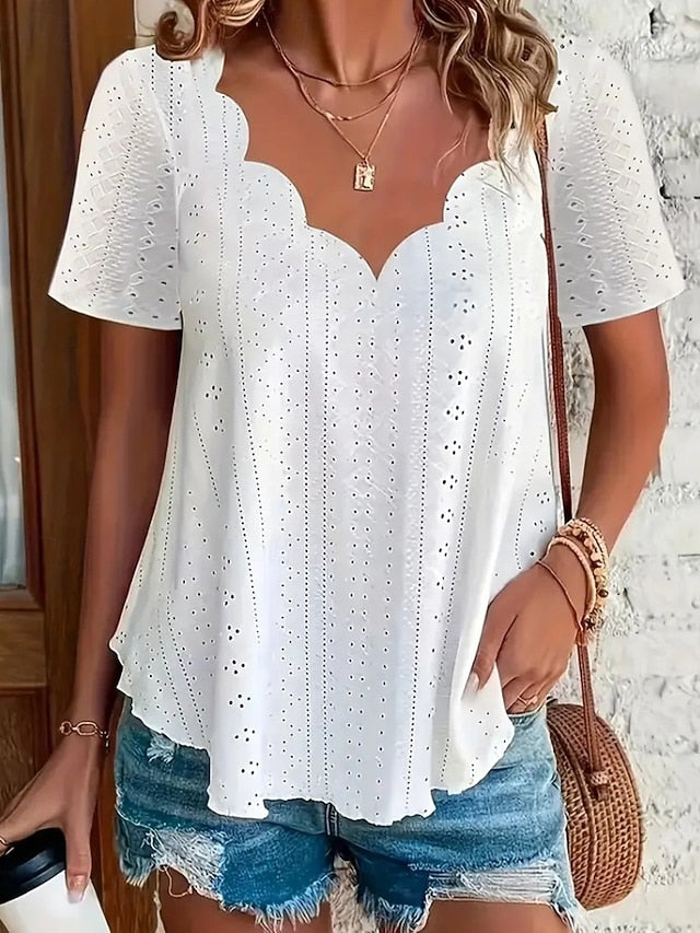 Women's Blouse Plain Active Basic Casual Short Sleeve V