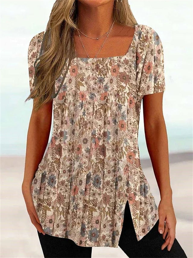 Women's Plus Size T Shirt Tunic Basic Floral Striped Print