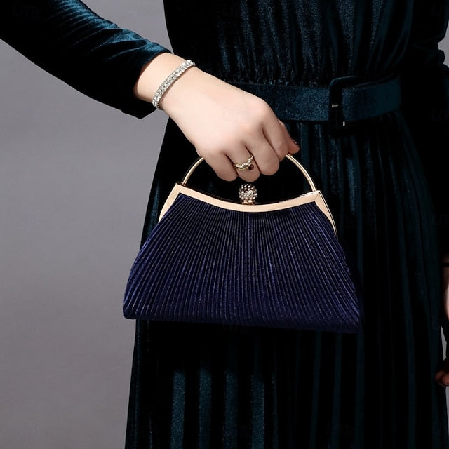 Blue Navy – Evening Elegant Clutch Women's Pleated Velvet