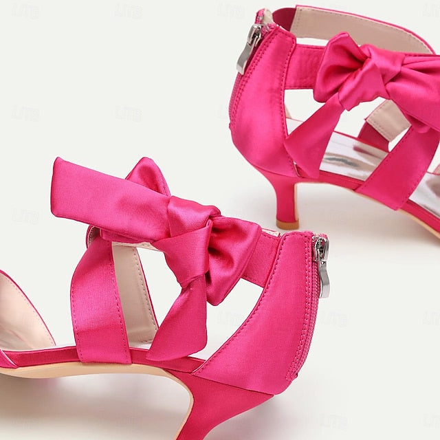 Shoes Bridal Women's Bowknot Kitten Wedding Open Heel