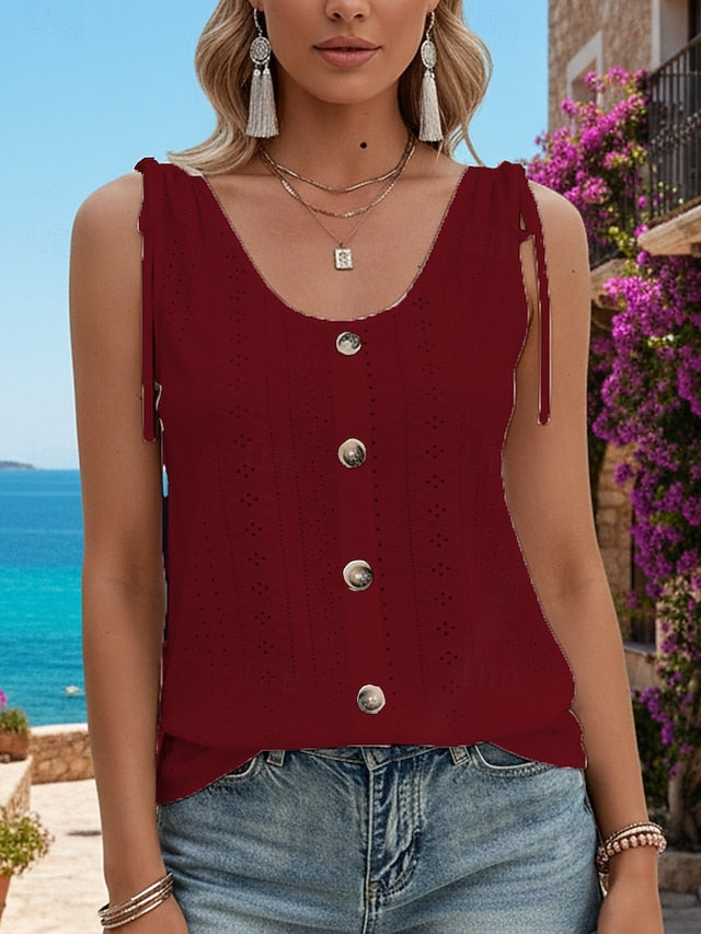 Women's Tank Top Dressy Tops Tee Top Eyelet Solid Color