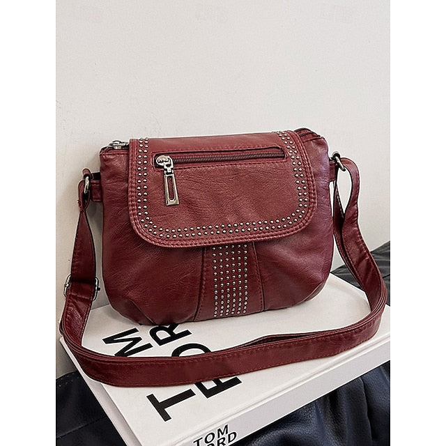 with Brown Studded Bag Leather Crossbody Faux Women's