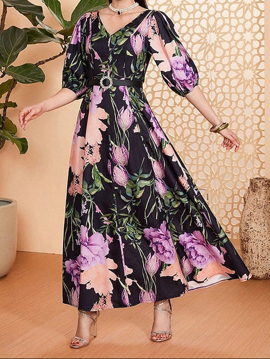 Dress Mother Elegant V Floor Length of the Bride A-Line Neck